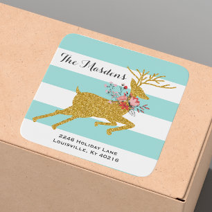 Gold Deer and Stripes Personalised Address Labels