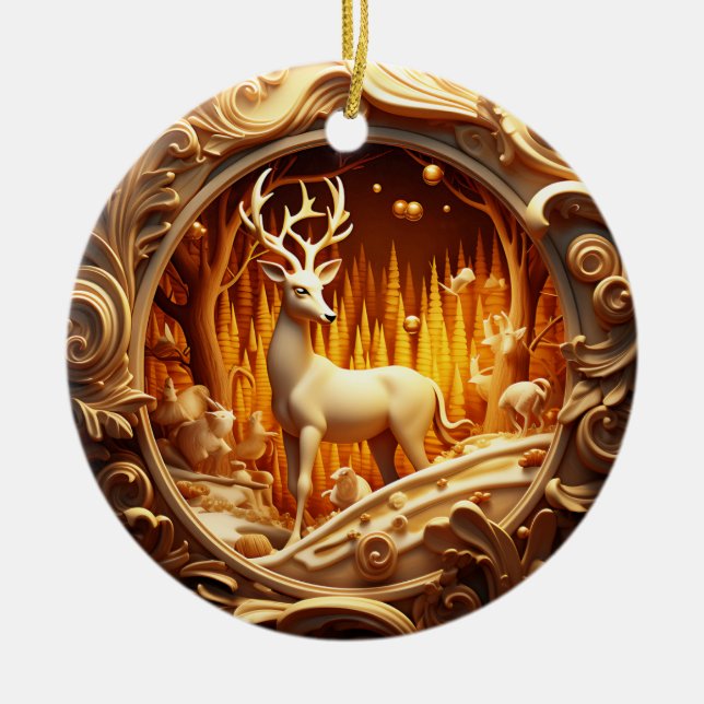 Gold Deer Christmas Holiday Ornament (Front)