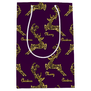 "gold" deer gift bag- Christmas Medium Gift Bag