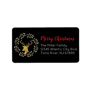Gold Deer Merry Christmas Family Address Labels