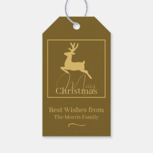 Gold deer Merry Christmas personalised Gift Tags