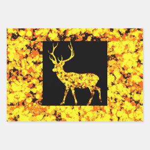 Gold Deer Splattered Paint Wrapping Paper Sheet