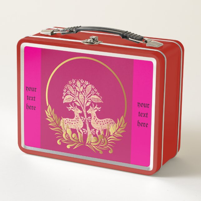 Gold deers , tree customised Metal Lunchbox (Front)