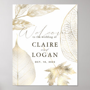 Gold Delicate Leaves Wedding Welcome Poster