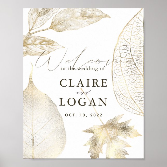 Gold Delicate Leaves Wedding Welcome Poster (Front)