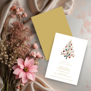 Gold Delicate Minimalist Winter Christmas Tree Invitation