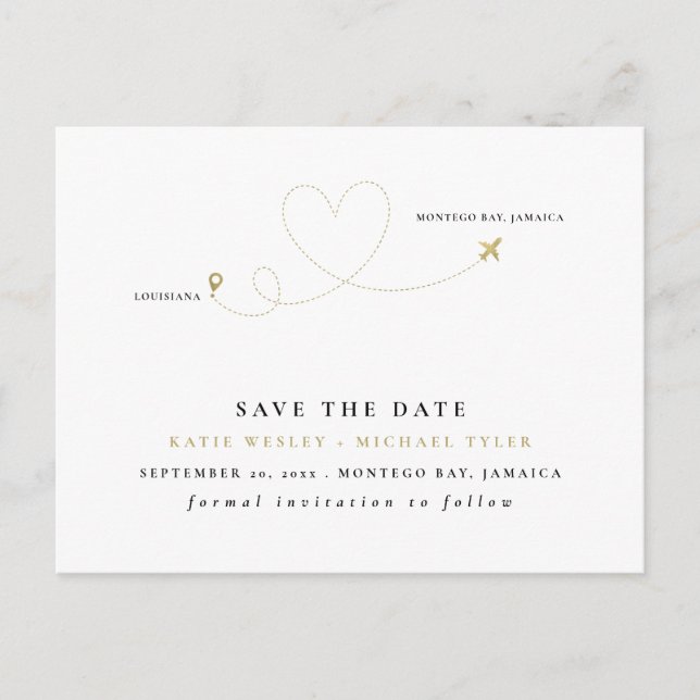 Gold Destination Wedding Save the Date Announcement Postcard (Front)