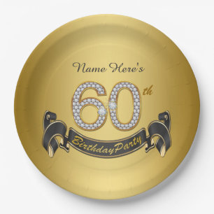 Gold Diamond 60th Birthday Party Paper Plate