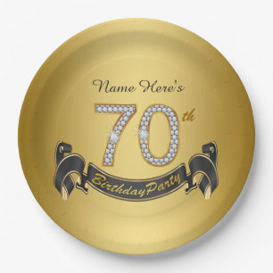 Gold Diamond 70th Birthday Party Paper Plate