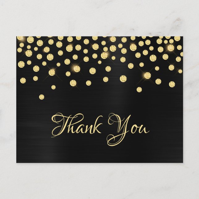 Gold Diamond Confetti Black Satin Gradient Foil Postcard (Front)