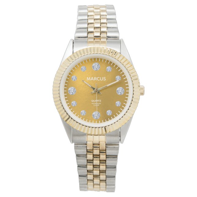 Gold & Diamond Dial Steel & Gold Bracelet Watch (Front)