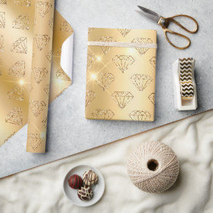 Gold Diamond Elegant Sparkle Wedding Engagement Wrapping Paper