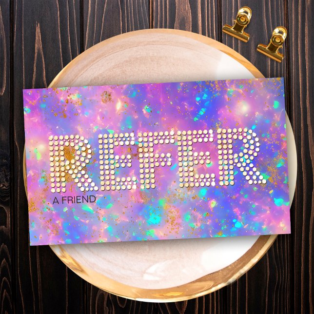 Gold Diamond Fire Opal Stone Refer Referral Business Card (Front)