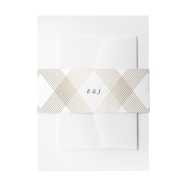 Gold Diamond Geometric Art Deco White Gatsby Invitation Belly Band (Front Example)