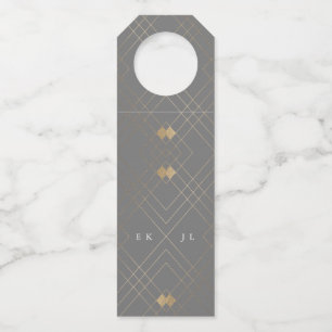 Gold Diamond Grey Geometric Deco Gatsby Wedding Bottle Tag