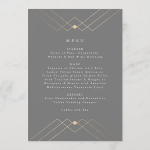 Gold Diamond Grey Geometric Deco Gatsby Wedding Menu