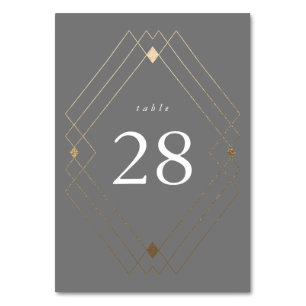Gold Diamond Grey Geometric Deco Gatsby Wedding Table Number