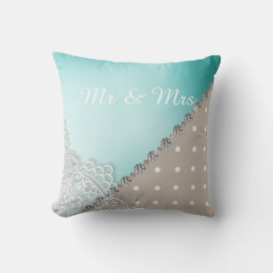 GOLD DIAMOND HEART  CUSHION WEDDING Aqua
