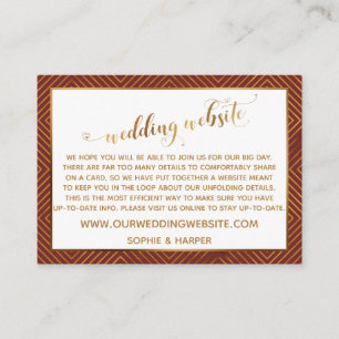 Gold Diamond Heart Script Wedding Website Burgundy Enclosure Card