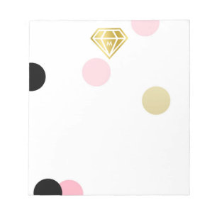 Gold Diamond & Large Pink Confetti Monogram Notepad