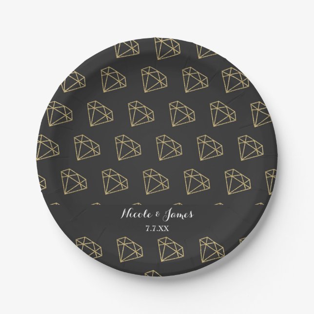Gold Diamond Modern Design Bachelorette Party Paper Plate (Front)