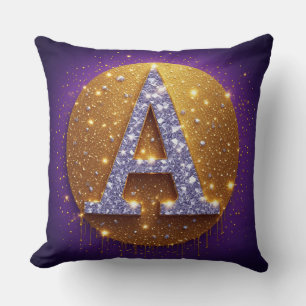Gold Diamond Monogram A Initial Cushion