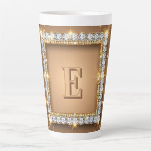 ✨ Gold Diamond Monogram Custom Name Design ✨ Latte Mug