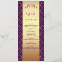 Gold diamond pattern on royal purple Wedding Menu
