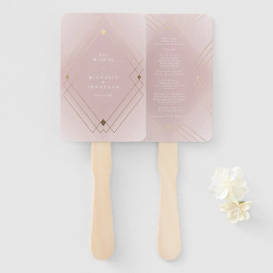 Gold Diamond Pink Geometric Deco Gatsby Wedding Hand Fan