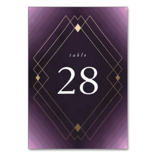 Gold Diamond Purple Geometric Deco Gatsby Wedding Table Number