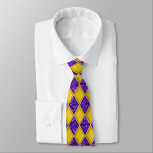 Gold Diamond Purple Sequin Pattern Mardi Gras Tie