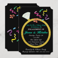 Gold Diamond Ring Engagement Confetti Party Card