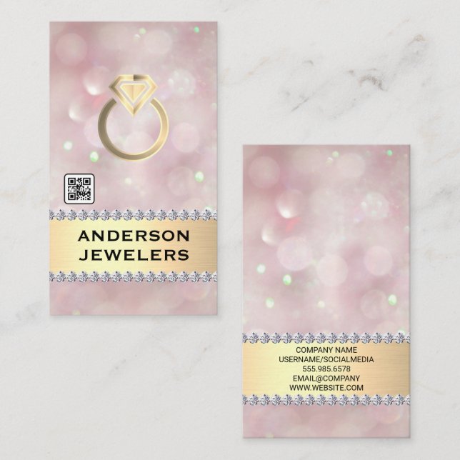 Gold Diamond Ring Logo | QR Code  Business Card (Front/Back)