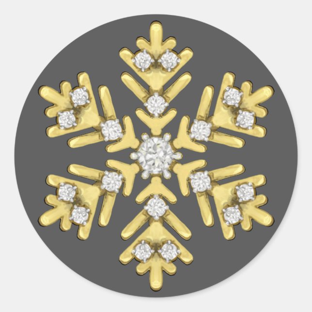 gold diamond snowflake illustration classic round sticker (Front)
