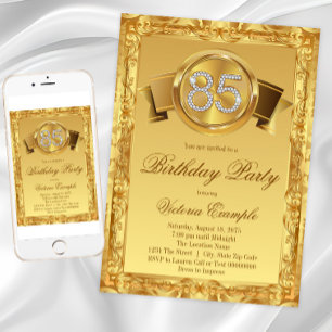 Gold Diamond Swirl Womans 85th Birthday Invitation