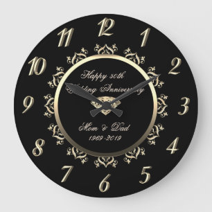 Gold Diamond Swirls 50th Wedding Anniversary Large Clock