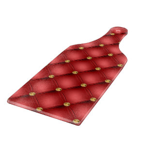 Gold Diamond Tufted Leather Red Cutting Board