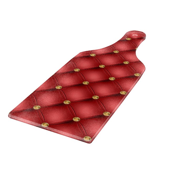 Gold Diamond Tufted Leather Red Cutting Board (Corner)