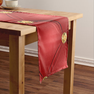Gold Diamond Tufted Leather Red Table Runner
