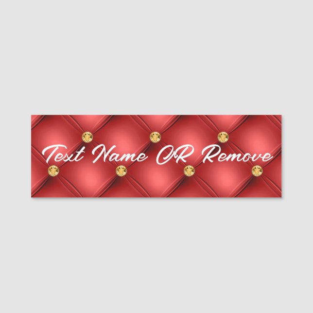 Gold Diamond Tufted Red Custom Your Name Tag (Front)