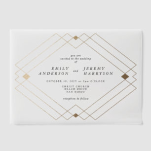 Gold Diamond White Geometric Deco Gatsby Wedding Vellum Invitations
