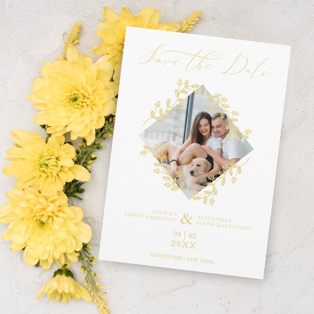 Gold Diamond Wildflower Elegant Photo Chic Wedding Save The Date (Creator Uploaded)