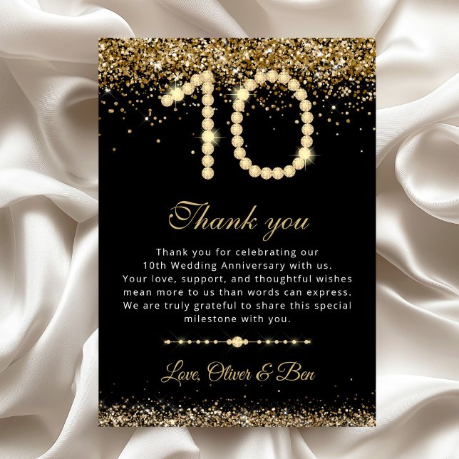 Gold Diamonds 10th Anniversary Thank You Card (Gold Diamond 10th Anniversary wedding Thank you card)