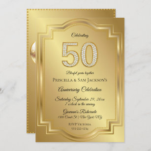 Gold & Diamonds 50th Birthday Anniversary Invitation