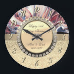 Gold Diamonds Abstract 25th Wedding Anniversary  Large Clock<br><div class="desc">Elegant gold diamonds on gold glitter and abstract background.</div>