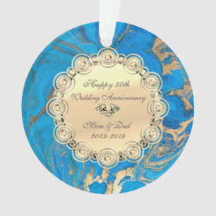 Gold Diamonds,Blue Marble 50th Wedding Anniversary Ornament
