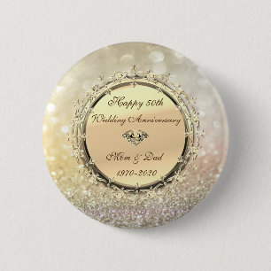 Gold Diamonds Bokeh 50th Wedding Anniversary 6 Cm Round Badge