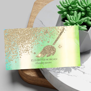 Gold Diamonds Broom Maid Cleaning House Green Business Card