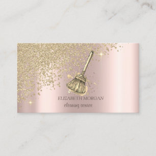 Gold Diamonds Broom Maid Cleaning Rose Gold Business Card
