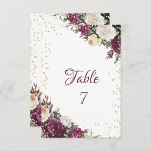 Gold Diamonds Burgundy Floral Table Card